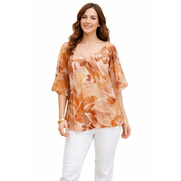 Ginger & Smart Tops - Ginger & Smart Silk Blend Abstract Flutter Sleeve Blouse Size 14